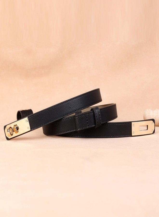 M-YOUNG Women Skinny Leather Belt Solid Color Alloy Turn Lock Adjustable Waistband for Jeans Dresses Pants Coats (Black) - Image 4